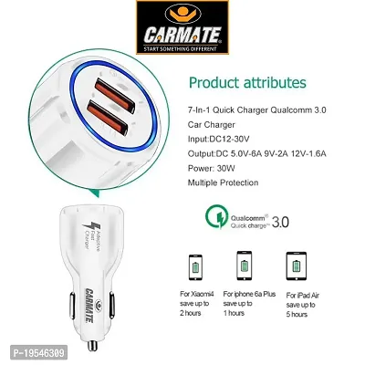 CARMATE Quick Charging Car Charger 6 Ampere (3 Amp QC and 3 Amp Normal) Comes with 3.1 Amp Fast Charging Data Cable-thumb5