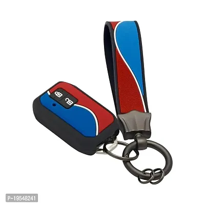 CARMATE Silicone Car Key Cover with Keychain for Maruti Baleno 2019+ ( Red Blue-D04 )