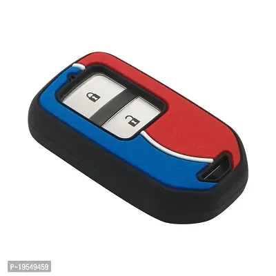 CARMATE Silicone Car Key Cover with Keychain for Honda City ( Red Blue-D09 )-thumb2