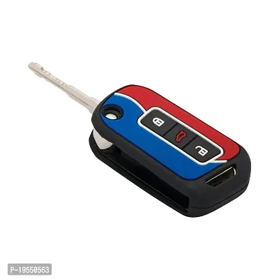 CARMATE Silicone Car Key Cover with Keychain for Mahindra XUV700 ( Red Blue-D07 )-thumb2