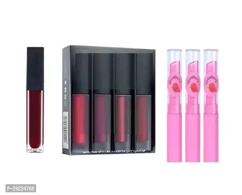 Premium Long Lasting Lipstick, Pack of 4 with Lip Balm