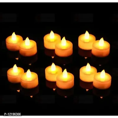 Krupanidhi 12 Pcs Acrylic Flameless & Smokeless Decorative Candles Led Tea Light Candle Perfect for Gifts, Home, Diwali Decorative Candles (12 Piece, Yellow, 5 cm)-thumb0