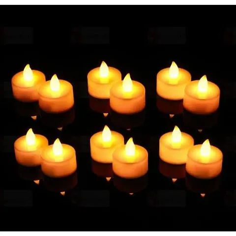 Krupanidhi 12 Pcs Acrylic Flameless & Smokeless Decorative Candles Led Tea Light Candle Perfect for Gifts, Home, Diwali Decorative Candles (12 Piece, Yellow, 5 cm)
