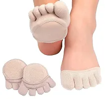 Krupanidhi Five Finger Half Socks No Show Liner Socks Women's Half Toe Cover for High Heels Sandals Flats Boots Toe Topper Socks Invisible Non-slip Beige Color 1 PAIR-thumb1