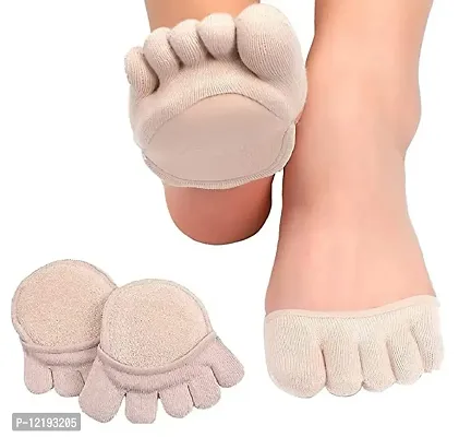 Krupanidhi Five Finger Half Socks No Show Liner Socks Women's Half Toe Cover for High Heels Sandals Flats Boots Toe Topper Socks Invisible Non-slip Beige Color 1 PAIR-thumb2