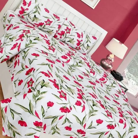 Printed Polycotton Double Bedsheet with 2 Pillow Cover