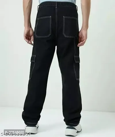 Stylish Black Denim Solid Jeans For Men-thumb2