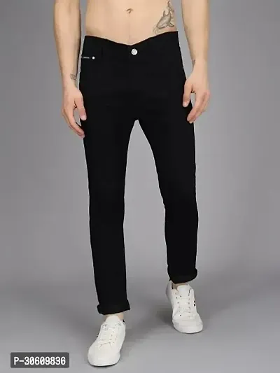 Trendy Denim Black Solid Jeans For Men