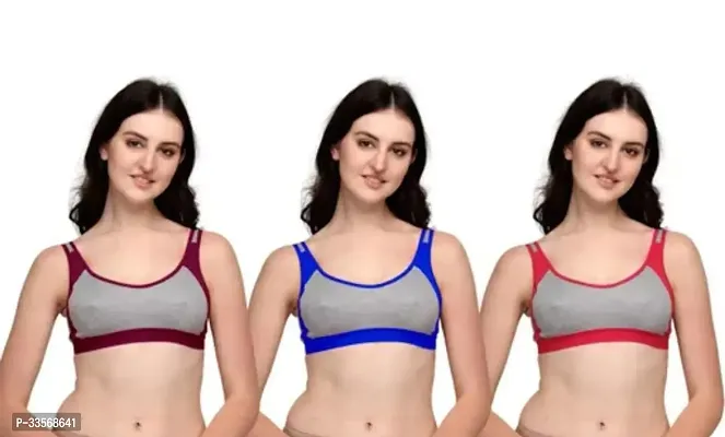 Fancy Cotton Blend Sports Bra For Women Pack Of S17-thumb0