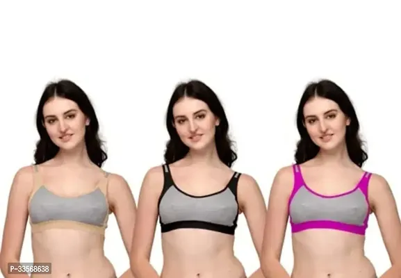 Fancy Cotton Blend Sports Bra For Women Pack Of S17-thumb0