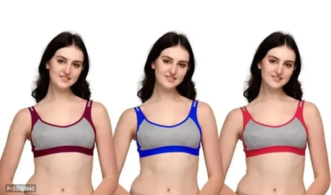 Fancy Cotton Blend Sports Bra For Women Pack Of S17-thumb0