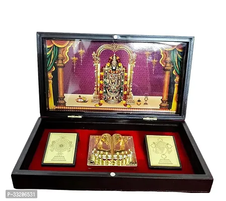 Srinivasa Tirupati Balaji Govinda Charan Paduka with Golden Finish Worship Rectangular Box for Worship