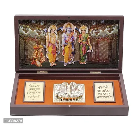 Ram Darbar Charan Paduka with Golden Finish Worship Rectangular Showpiece