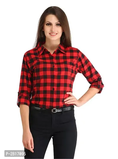 Red Cotton Checked Regular Fit Shirt-thumb0