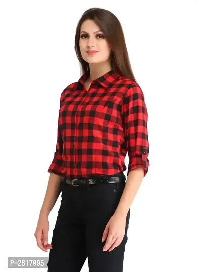 Red Cotton Checked Regular Fit Shirt-thumb2