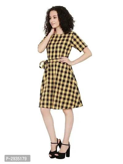 Yellow Cotton Printed Knee Length Dress-thumb0