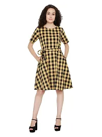 Yellow Cotton Printed Knee Length Dress-thumb1