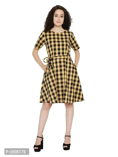 Yellow Cotton Printed Knee Length Dress-thumb2