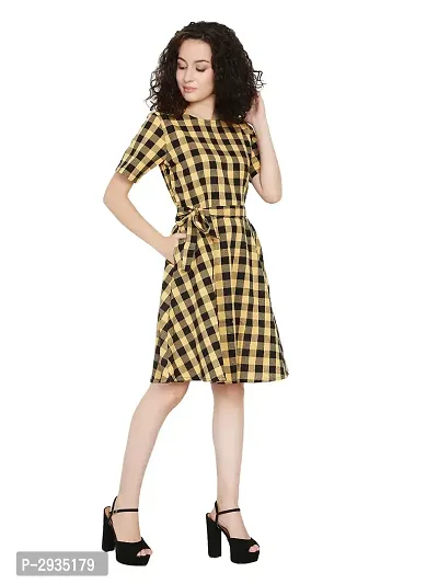 Yellow Cotton Printed Knee Length Dress-thumb3