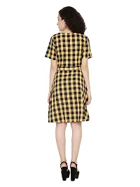 Yellow Cotton Printed Knee Length Dress-thumb3