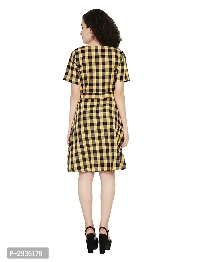 Yellow Cotton Printed Knee Length Dress-thumb4