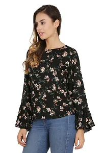 Women Black Floral Printed Bell Sleeves Top-thumb1