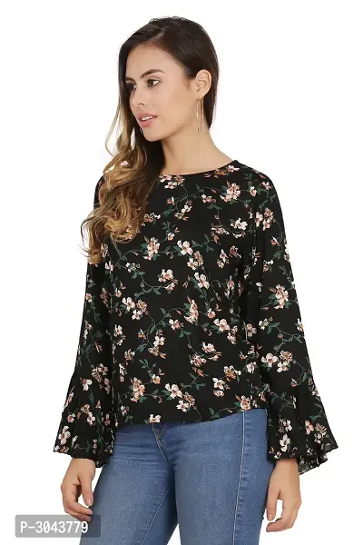 Women Black Floral Printed Bell Sleeves Top-thumb2