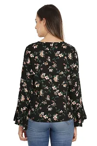 Women Black Floral Printed Bell Sleeves Top-thumb2