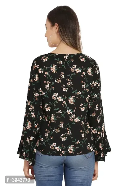 Women Black Floral Printed Bell Sleeves Top-thumb3