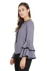 Women Grey Piping High Flair Bell Sleeves Top-thumb1