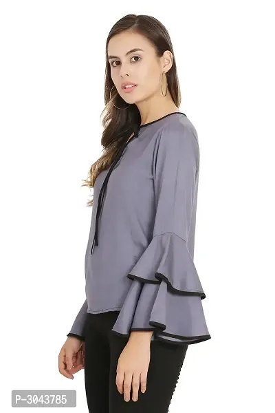 Women Grey Piping High Flair Bell Sleeves Top-thumb2