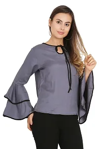 Women Grey Piping High Flair Bell Sleeves Top-thumb2