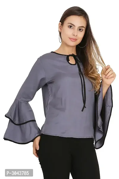 Women Grey Piping High Flair Bell Sleeves Top-thumb3