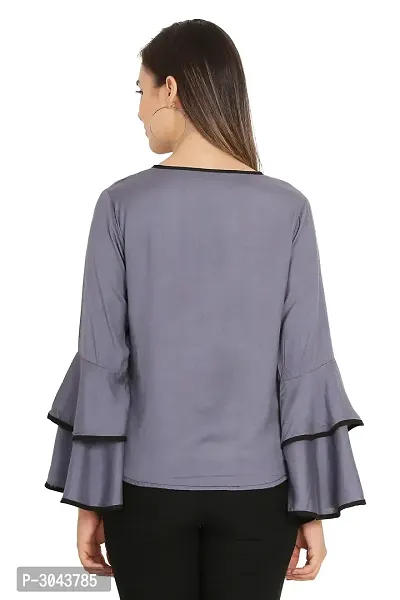 Women Grey Piping High Flair Bell Sleeves Top-thumb4