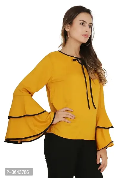 Mustured Piping High Flair Bell Sleeves Top-thumb2