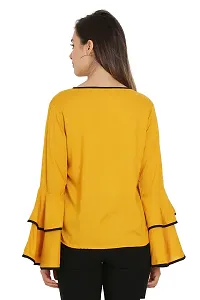 Mustured Piping High Flair Bell Sleeves Top-thumb2