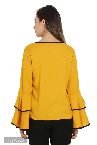 Mustured Piping High Flair Bell Sleeves Top-thumb3