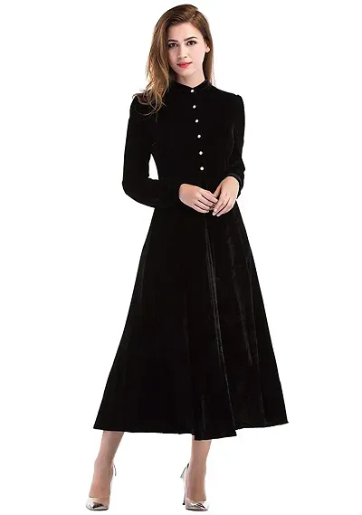 Women's Buttoned Velvet Fit and Flare Dress