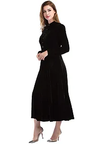 Stylish Women Black Buttoned Velvet Fit and Flare Dress-thumb1