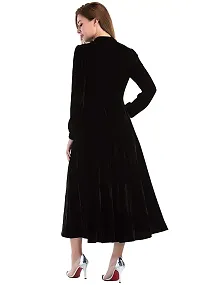 Stylish Women Black Buttoned Velvet Fit and Flare Dress-thumb2