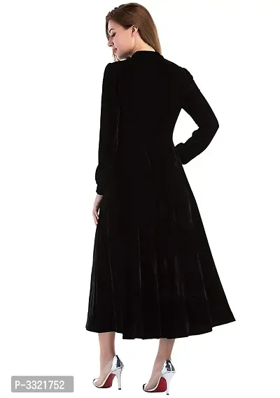 Stylish Women Black Buttoned Velvet Fit and Flare Dress-thumb3