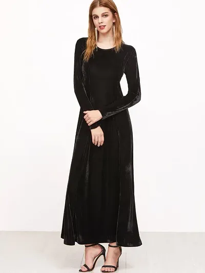 Women's Solid Long Velvet Dress