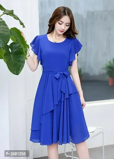 Stylish Georgette Blue Solid Dress For Women-thumb2