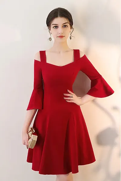 Women's Red & Maroon Crepe A-Line Dress
