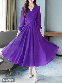 Women Purple V-Neck Long Sleeve Georgette Maxi Dress-thumb1