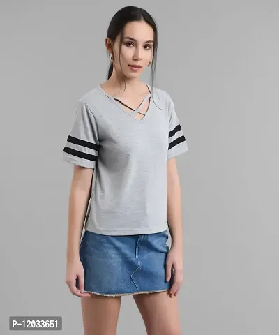 Trendy Women Grey Cross Neck Top-thumb0