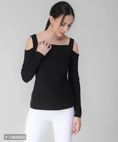 Trendy Women Black Cold Shoulder Top-thumb0