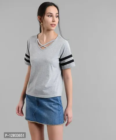 Trendy Women Grey Cross Neck Top-thumb3