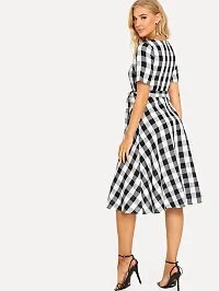 Women Cotton Black White Check Fit and Flare Dress-thumb1