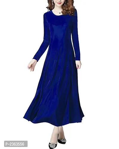 Women Royal Blue Velvet Long Dress-thumb0